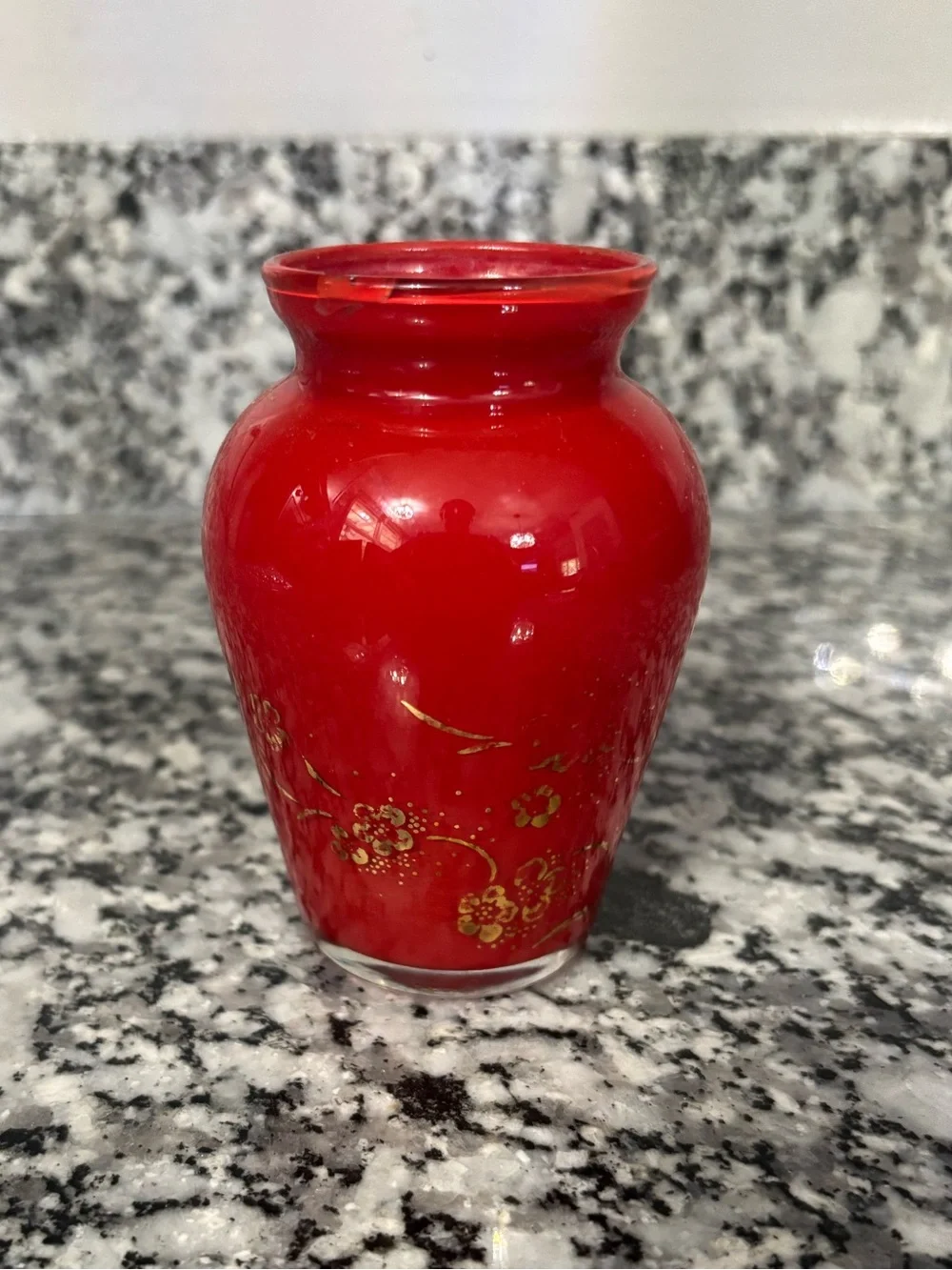 Red Decorative Ceramic Vase with Gold Floral Accents